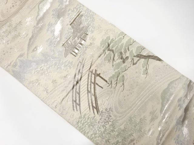 JAPANESE KIMONO / ANTIQUE FUKURO OBI / SILK / PLATINUM FOIL / WOVEN BRIDGE
